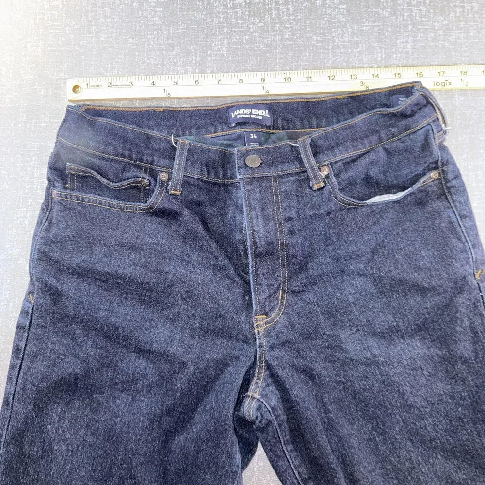 Lands' End Square Rigger Jeans Mens 35x30 Blue Flannel Lined Straight Leg Denim